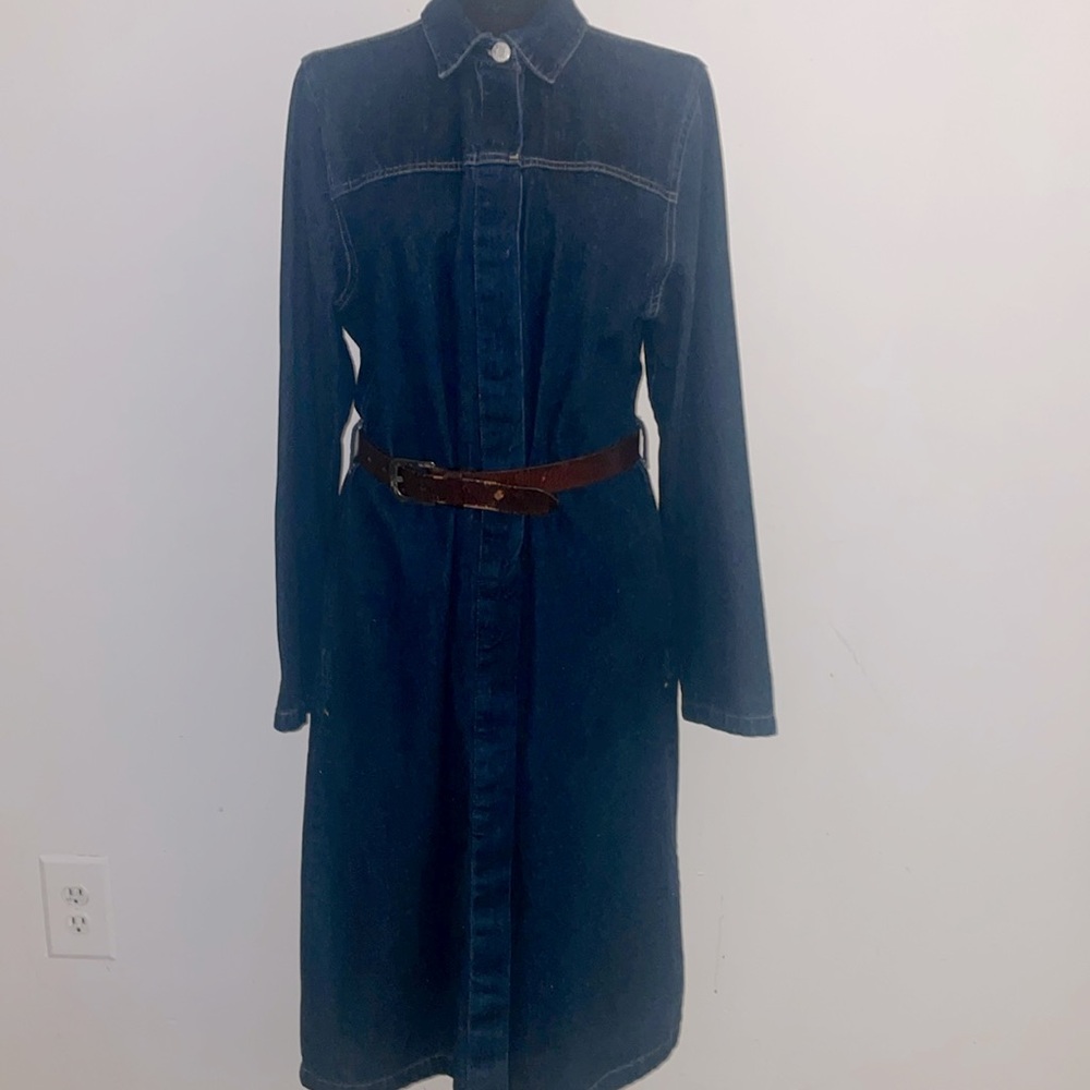 Denim Coat Dress w/long sleeves, pockets and invisible metal buttons
